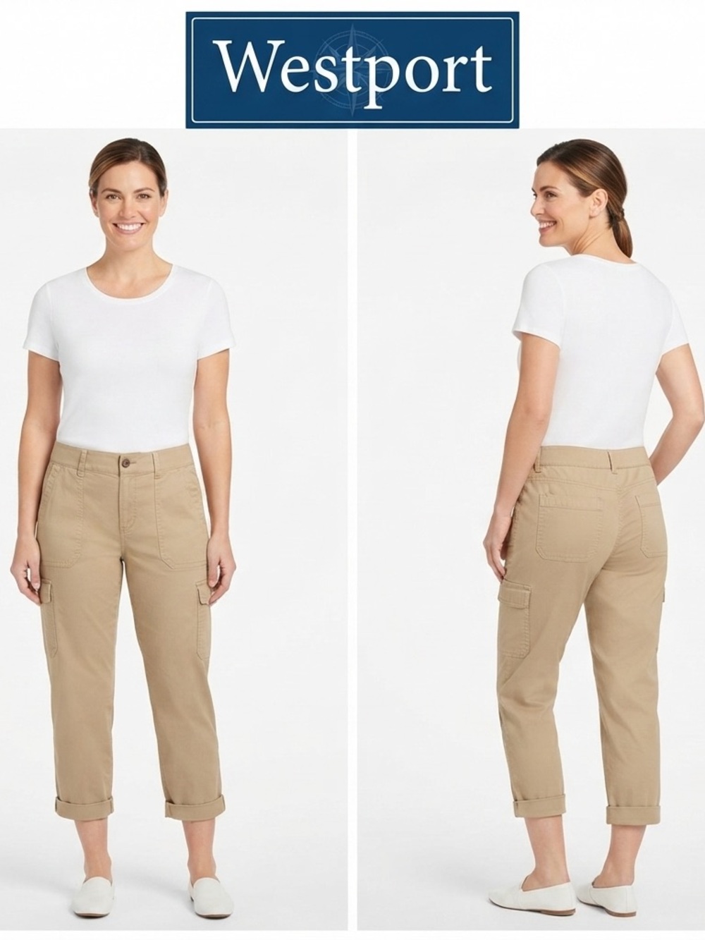 Westport Cargo Cuffed High Waist Crop Khaki Pants 10